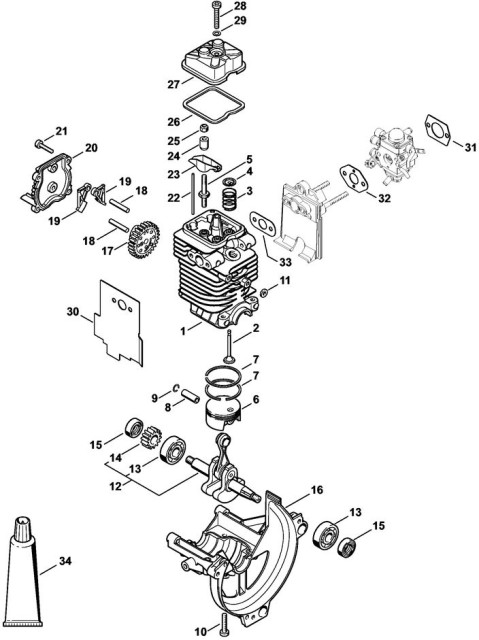 Stihl HL95 38mm Engine Parts | Stihl HL95 Long Reach Hedgecutter Parts